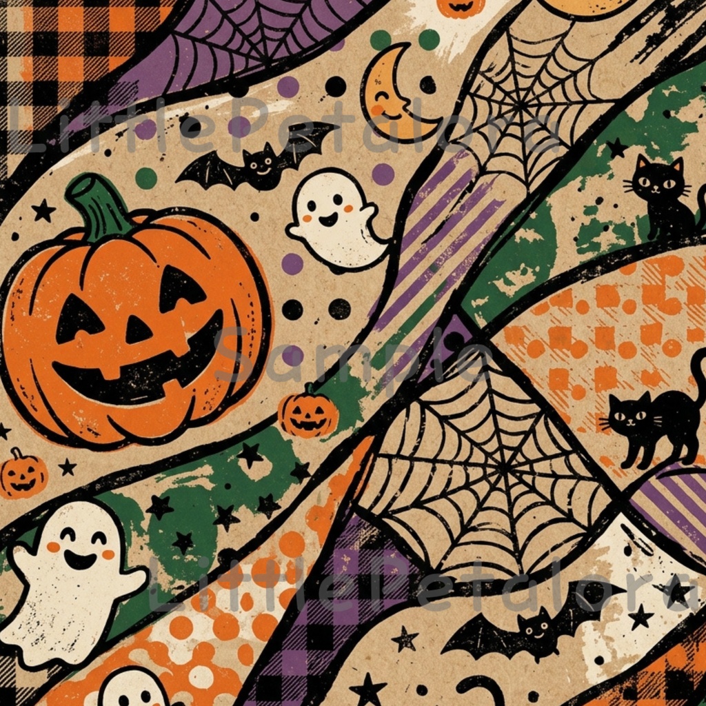 Halloween クラフト紙風デジタルペーパー Vol.3|ハロウィン総柄10種類|A4 PNG