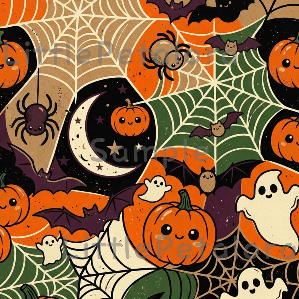 Halloween クラフト紙風デジタルペーパー Vol.3|ハロウィン総柄10種類|A4 PNG