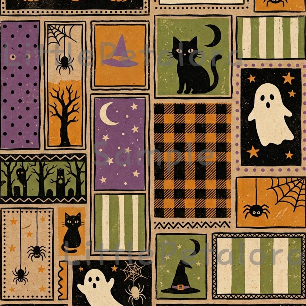 Halloween クラフト紙風デジタルペーパー Vol.3|ハロウィン総柄10種類|A4 PNG