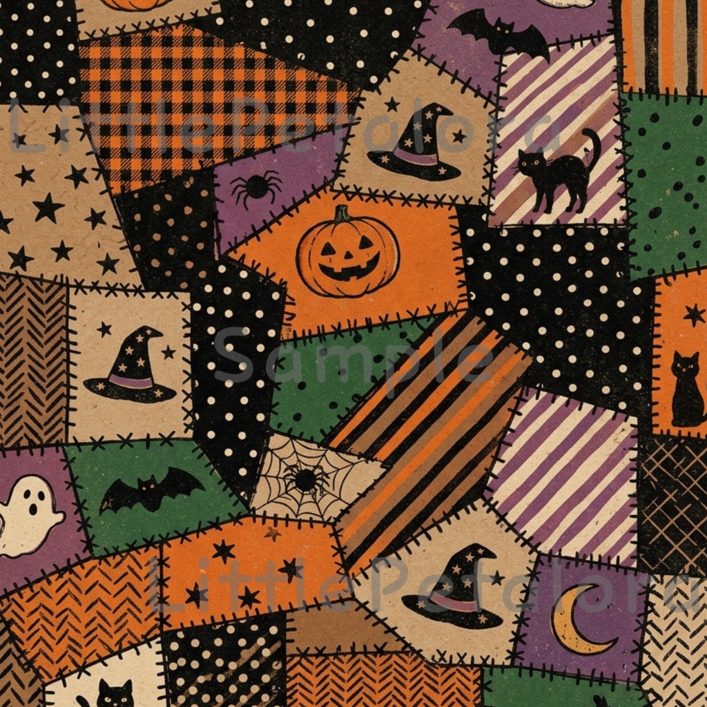 Halloween クラフト紙風デジタルペーパー Vol.3|ハロウィン総柄10種類|A4 PNG
