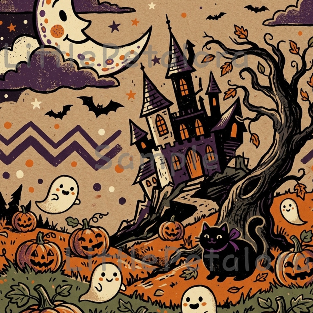 Halloween クラフト紙風デジタルペーパー Vol.3|ハロウィン総柄10種類|A4 PNG