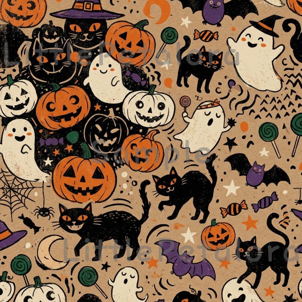 Halloween クラフト紙風デジタルペーパー Vol.3|ハロウィン総柄10種類|A4 PNG