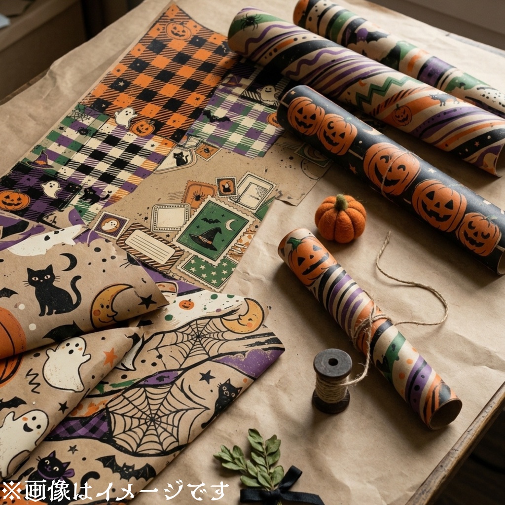 Halloween クラフト紙風デジタルペーパー Vol.3|ハロウィン総柄10種類|A4 PNG