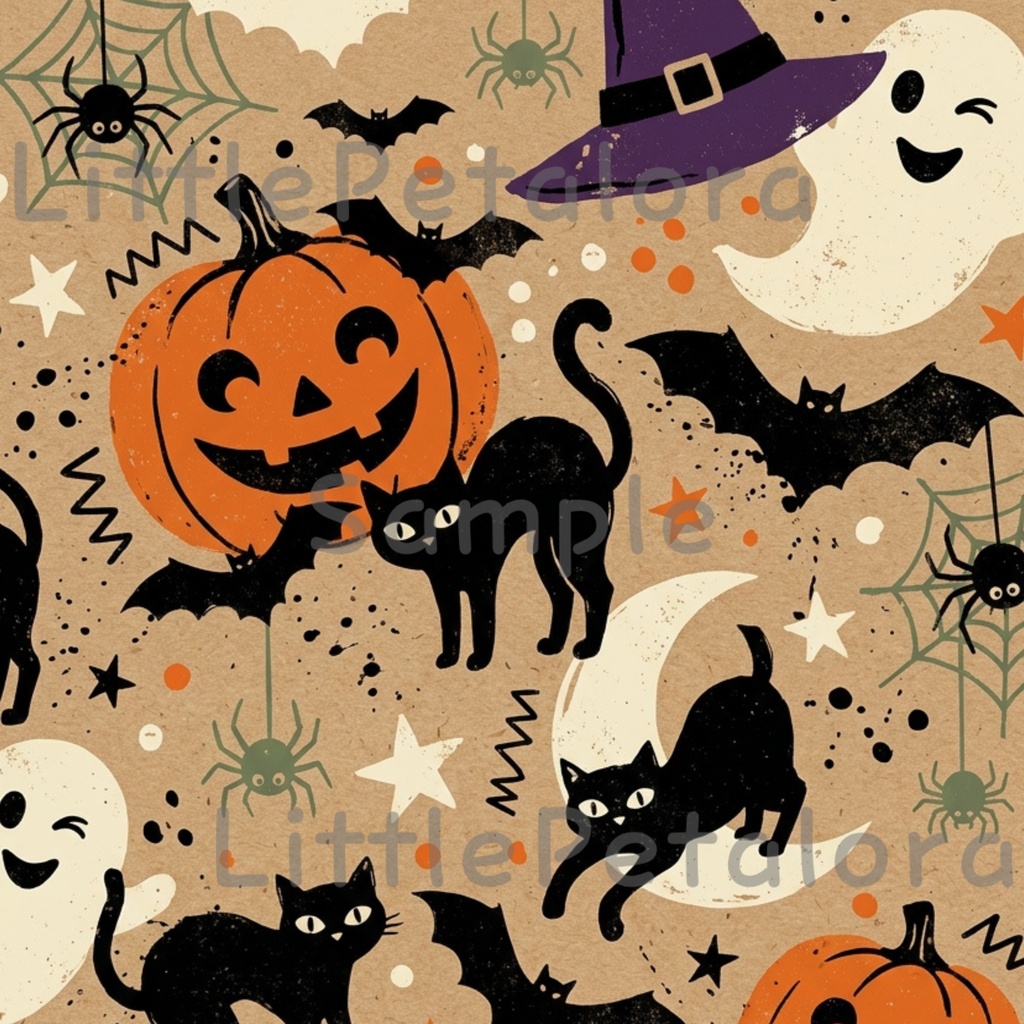 Halloween クラフト紙風デジタルペーパー Vol.3|ハロウィン総柄10種類|A4 PNG