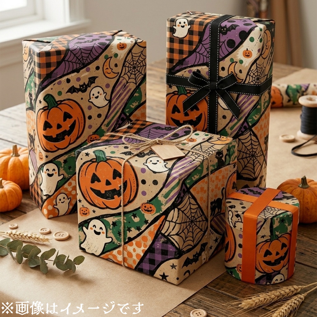 Halloween クラフト紙風デジタルペーパー Vol.3|ハロウィン総柄10種類|A4 PNG