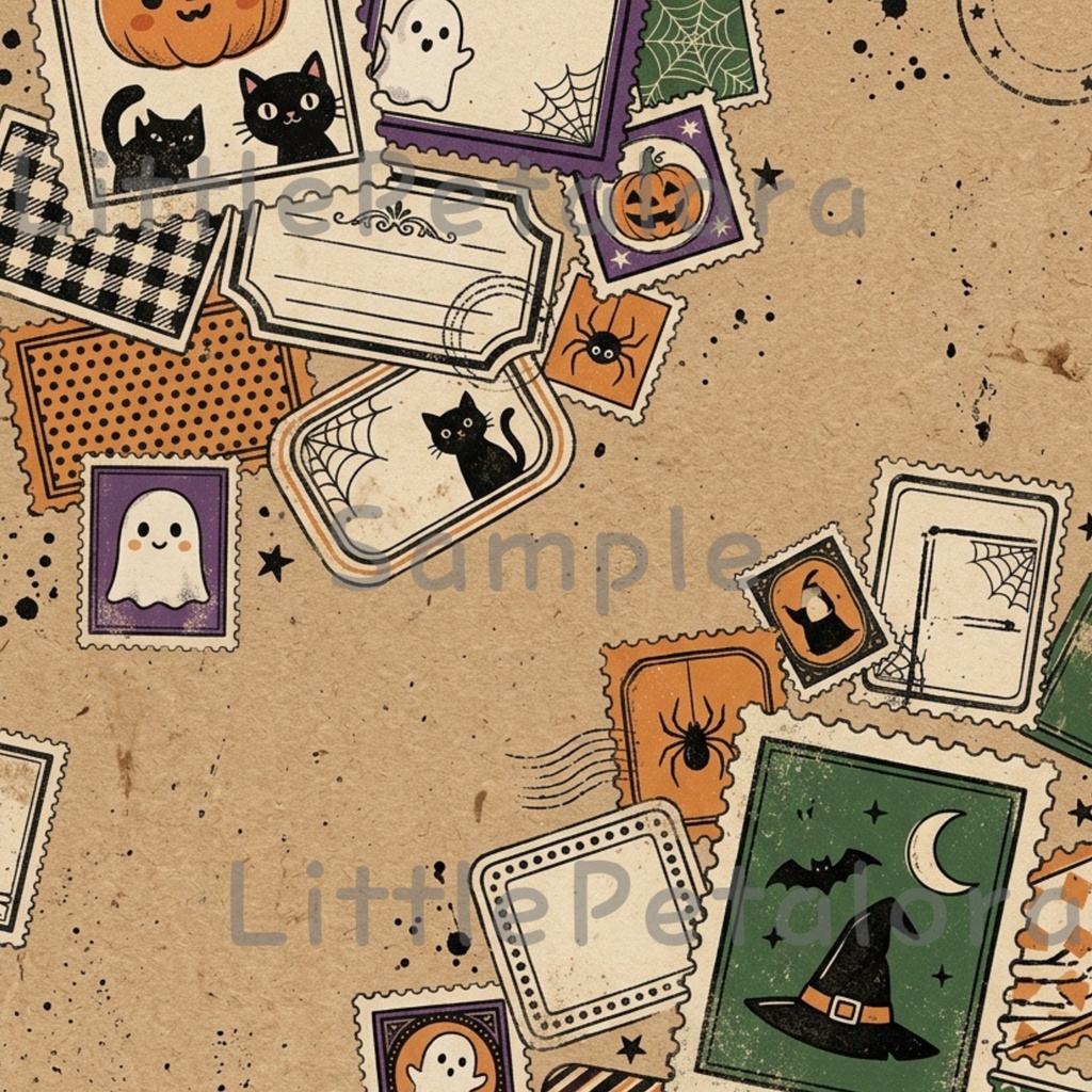 Halloween クラフト紙風デジタルペーパー Vol.3|ハロウィン総柄10種類|A4 PNG