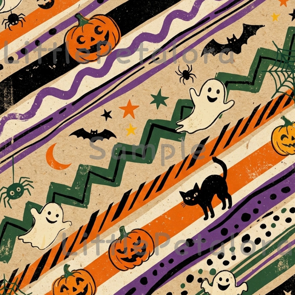 Halloween クラフト紙風デジタルペーパー Vol.3|ハロウィン総柄10種類|A4 PNG