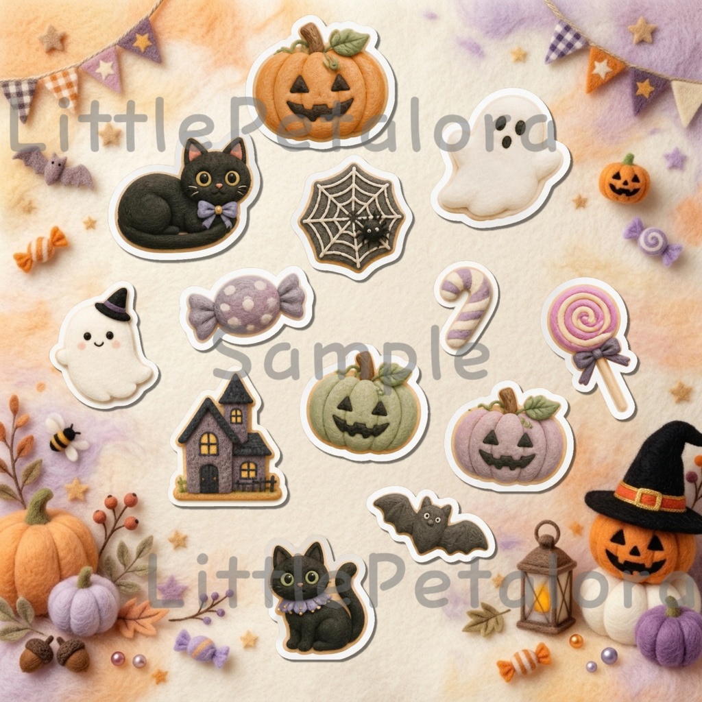 羊毛フェルト風デジタルステッカー Halloween - ロングコートチワワ|PNG11枚・100枚以上