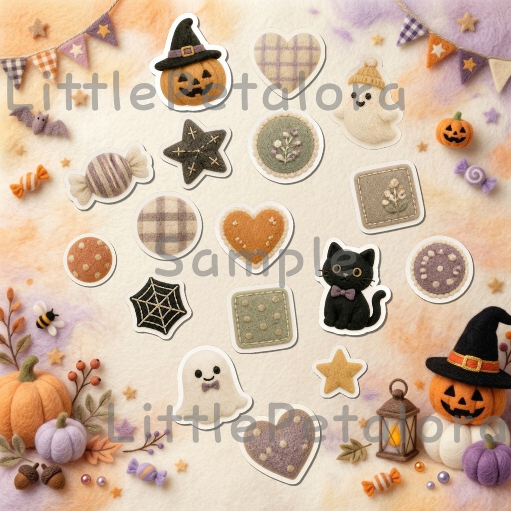 羊毛フェルト風デジタルステッカー Halloween - ロングコートチワワ|PNG11枚・100枚以上