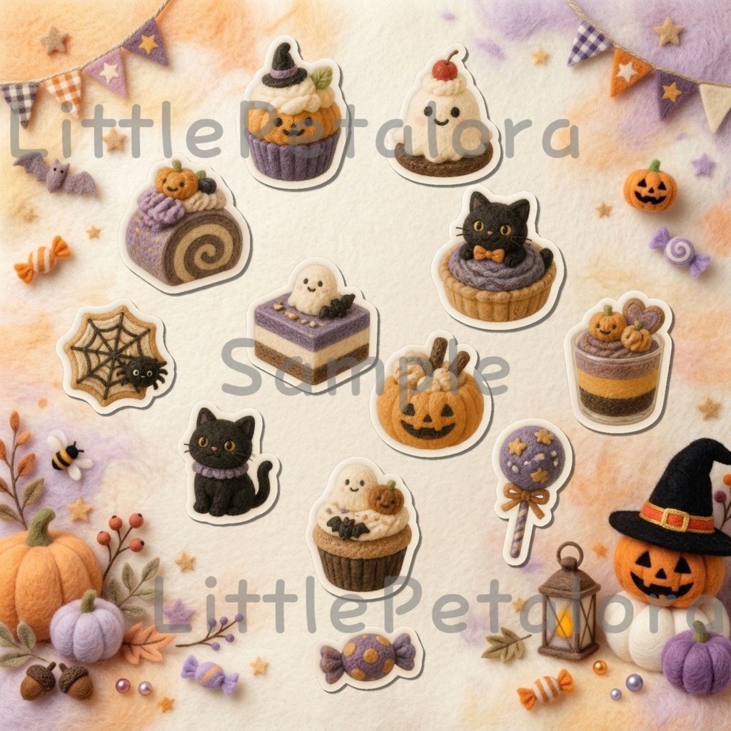 羊毛フェルト風デジタルステッカー Halloween - ロングコートチワワ|PNG11枚・100枚以上