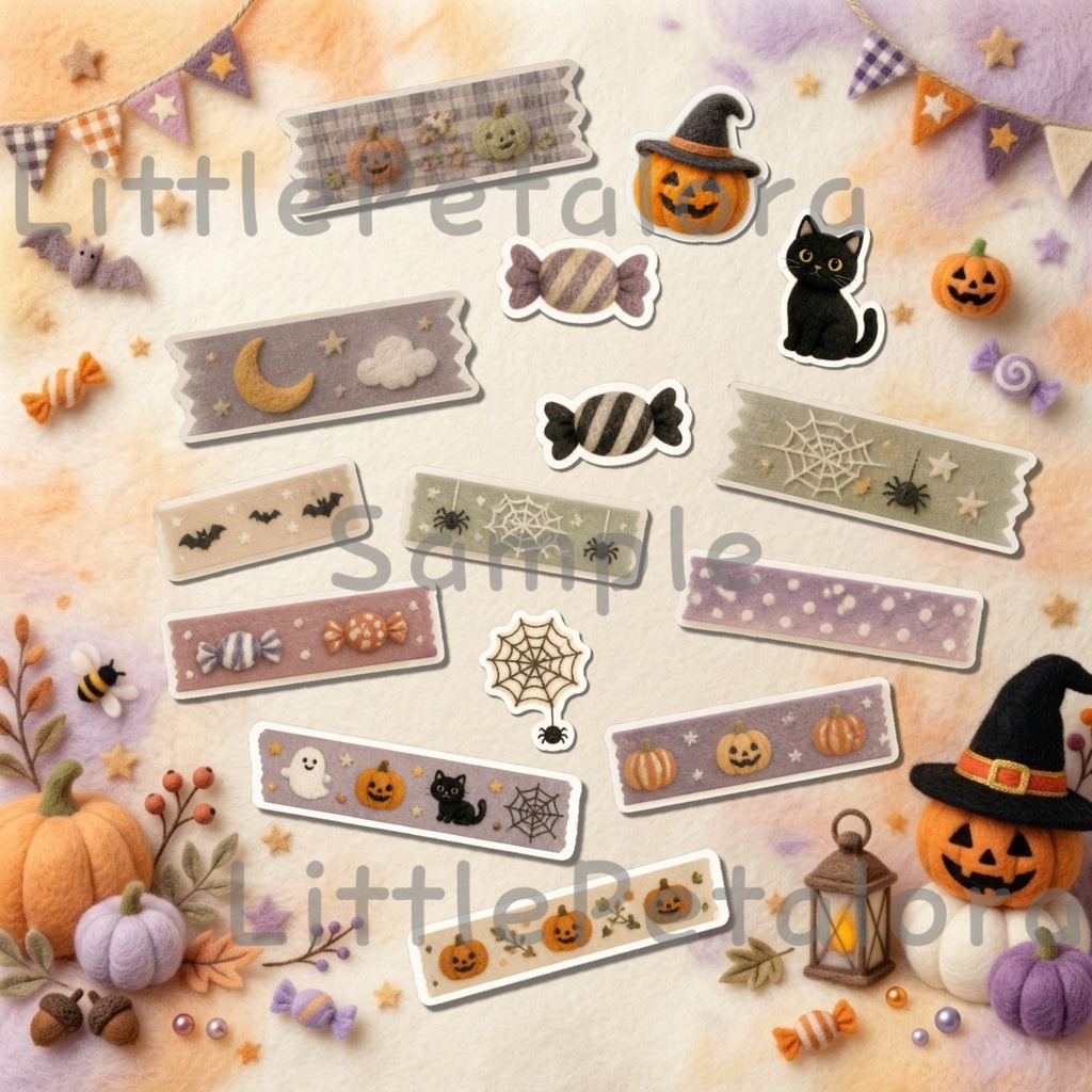 羊毛フェルト風デジタルステッカー Halloween - ロングコートチワワ|PNG11枚・100枚以上