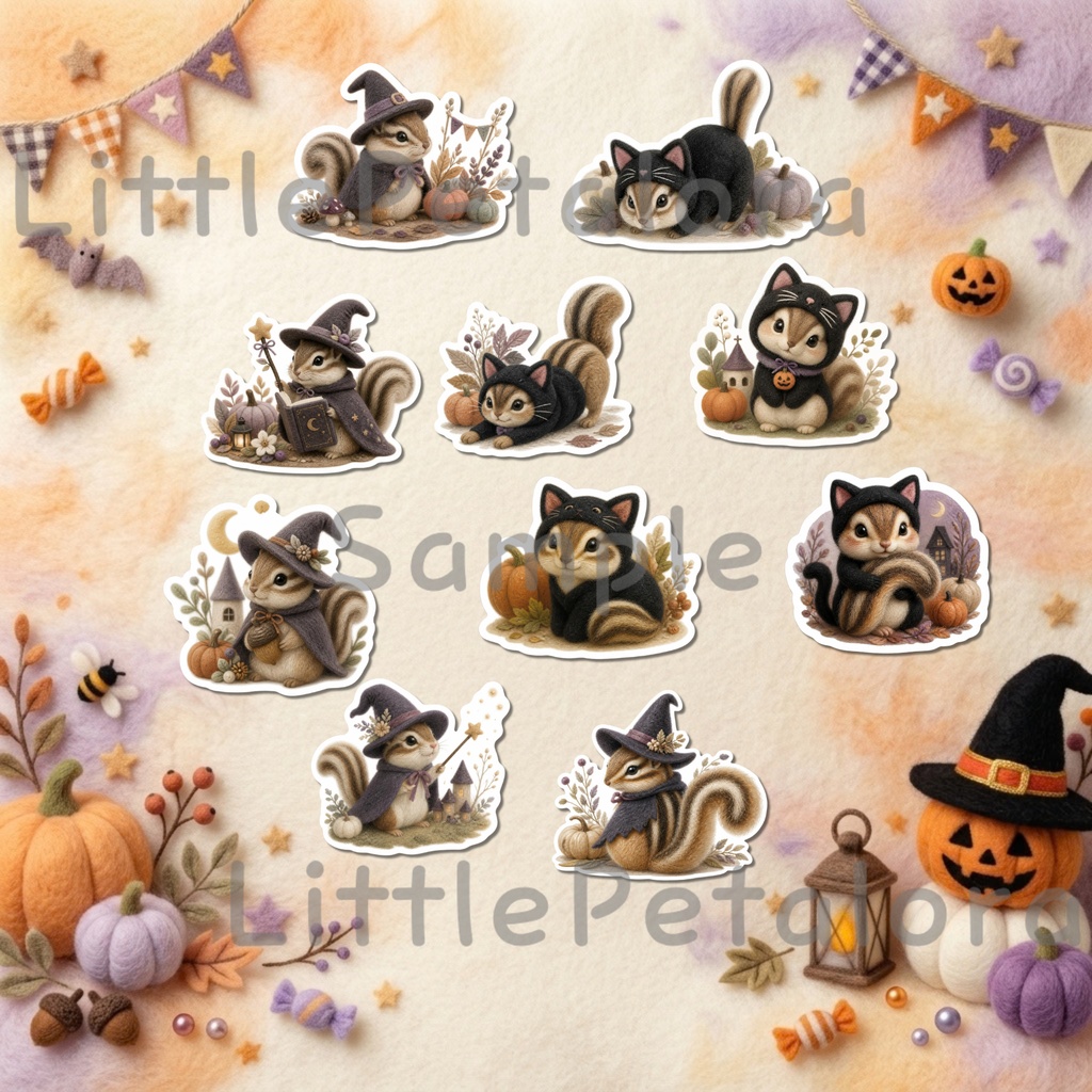 羊毛フェルト風デジタルステッカー Halloween - シマリス|PNG11枚・100枚以上