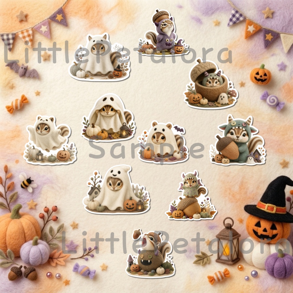 羊毛フェルト風デジタルステッカー Halloween - シマリス|PNG11枚・100枚以上