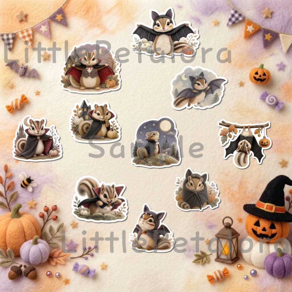 羊毛フェルト風デジタルステッカー Halloween - シマリス|PNG11枚・100枚以上