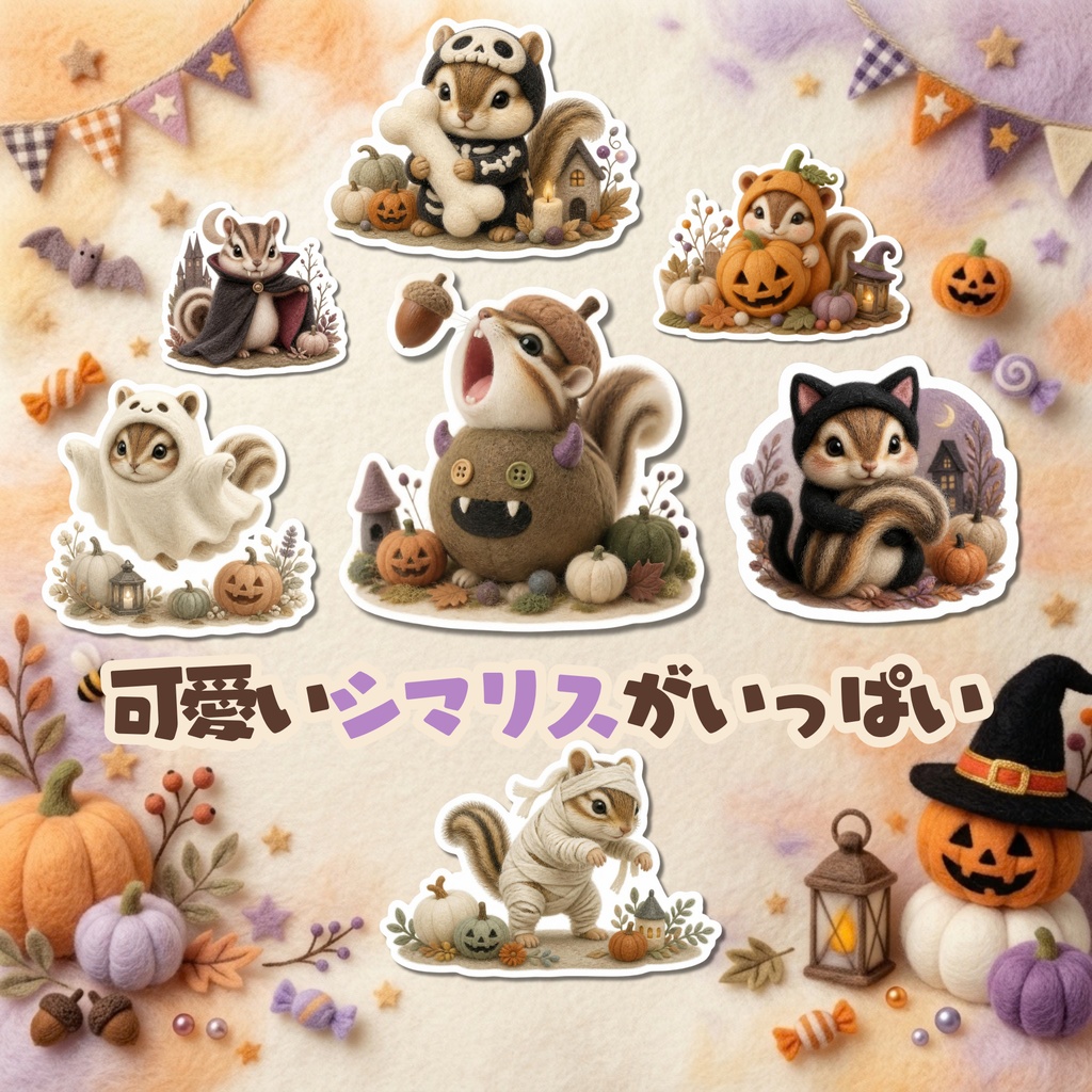 羊毛フェルト風デジタルステッカー Halloween - シマリス|PNG11枚・100枚以上