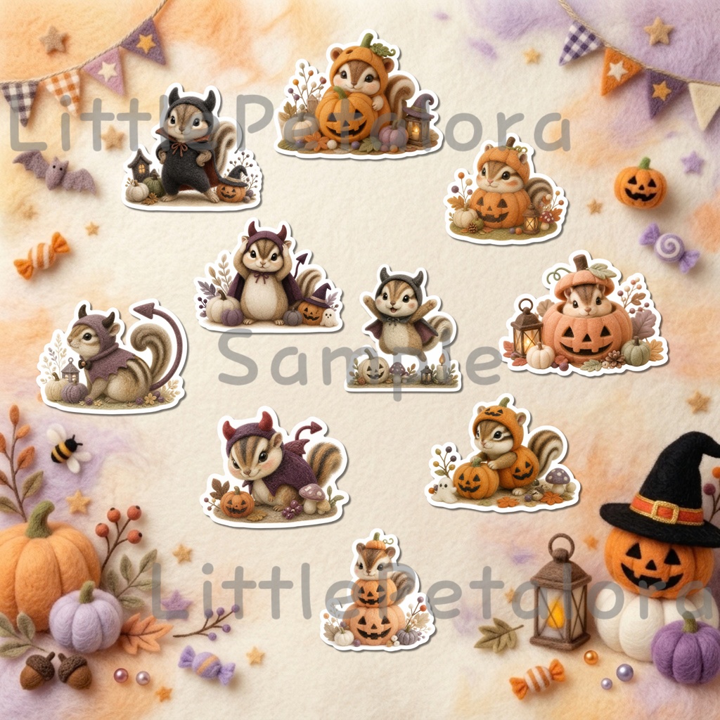 羊毛フェルト風デジタルステッカー Halloween - シマリス|PNG11枚・100枚以上