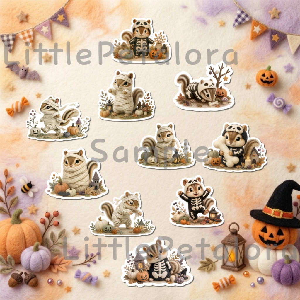 羊毛フェルト風デジタルステッカー Halloween - シマリス|PNG11枚・100枚以上