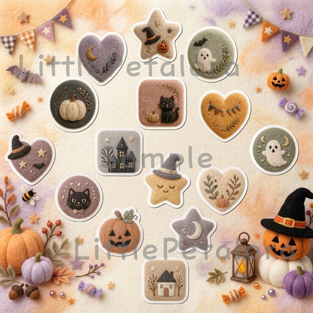 羊毛フェルト風デジタルステッカー Halloween - トカゲ|PNG11枚・100枚以上