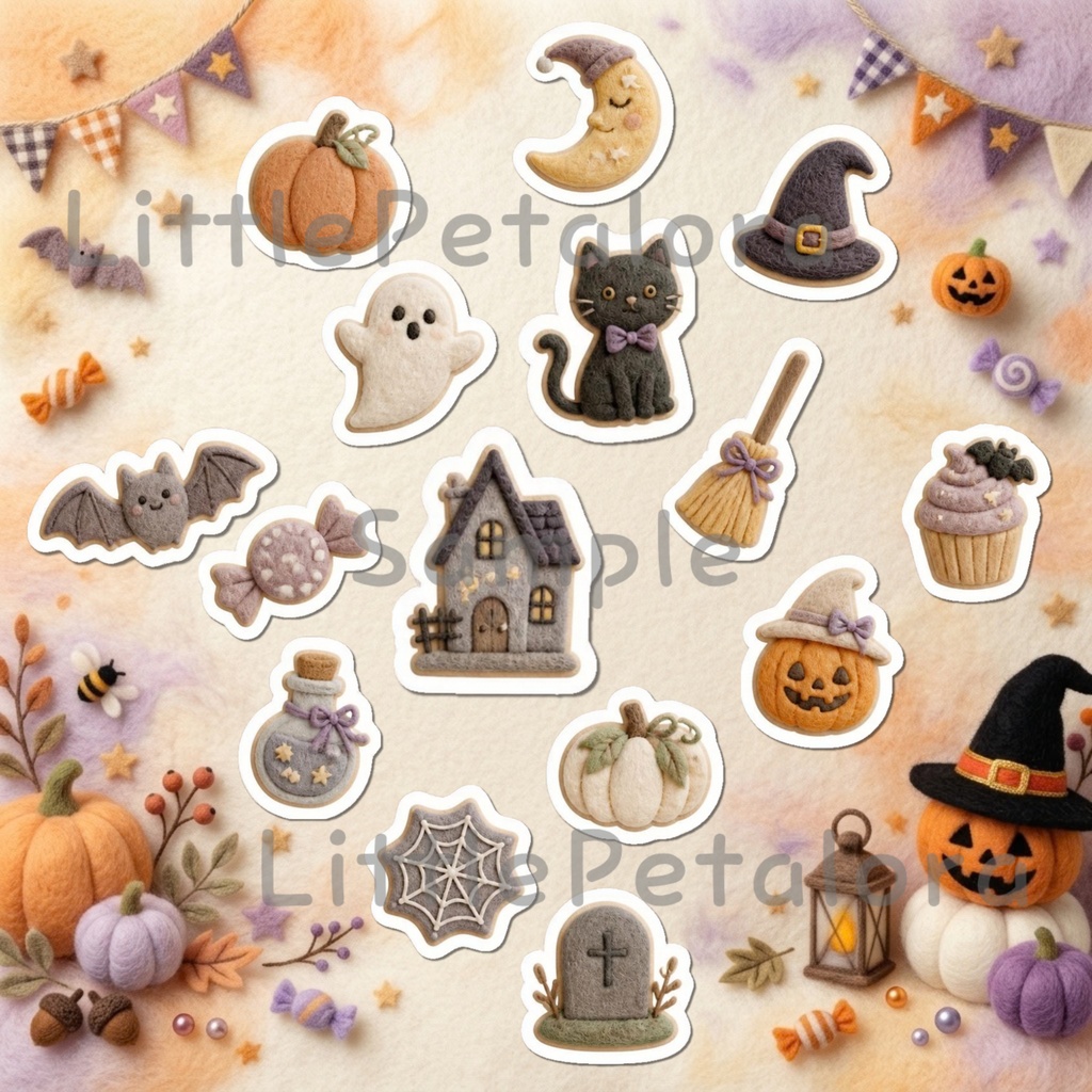 羊毛フェルト風デジタルステッカー Halloween - トカゲ|PNG11枚・100枚以上