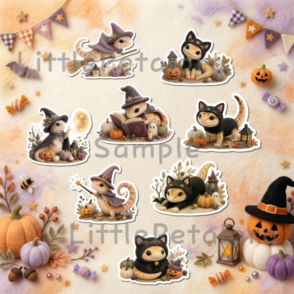 羊毛フェルト風デジタルステッカー Halloween - トカゲ|PNG11枚・100枚以上