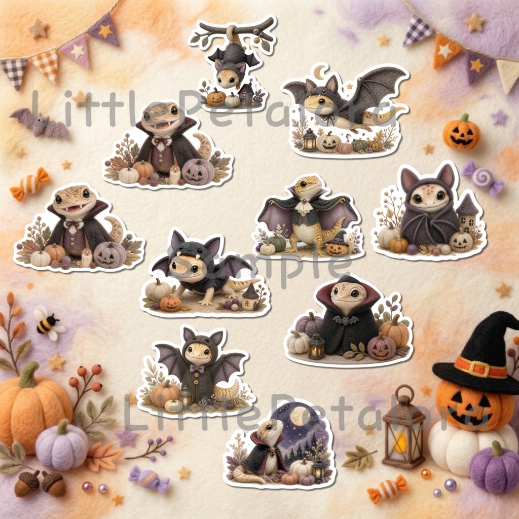 羊毛フェルト風デジタルステッカー Halloween - トカゲ|PNG11枚・100枚以上