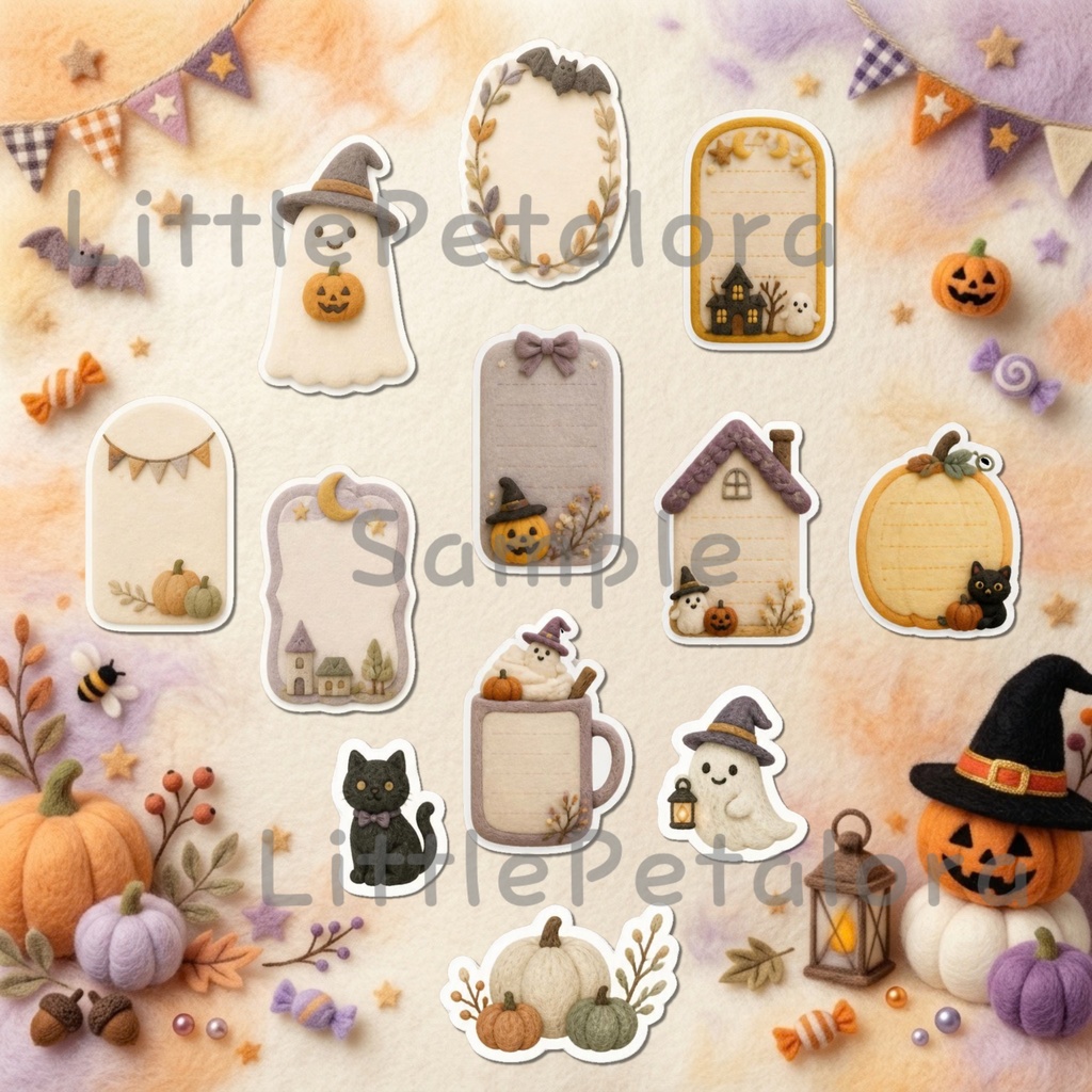 羊毛フェルト風デジタルステッカー Halloween - トカゲ|PNG11枚・100枚以上