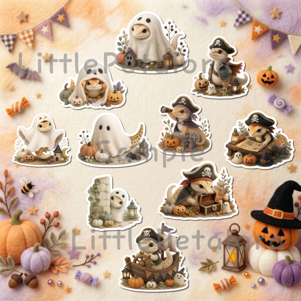 羊毛フェルト風デジタルステッカー Halloween - トカゲ|PNG11枚・100枚以上