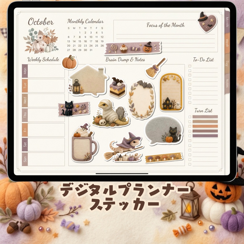 羊毛フェルト風デジタルステッカー Halloween - トカゲ|PNG11枚・100枚以上