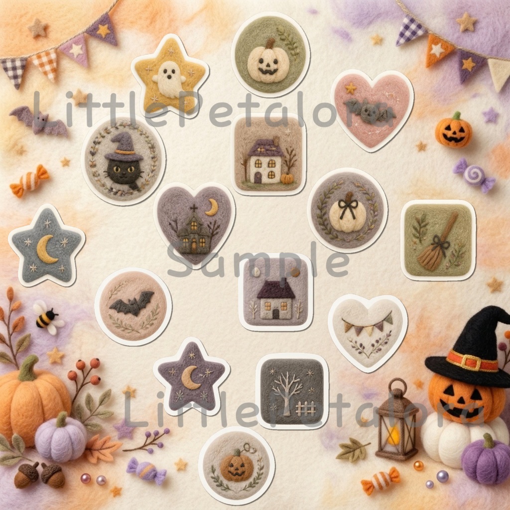 羊毛フェルト風デジタルステッカー Halloween - トイプードル|PNG11枚・100枚以上