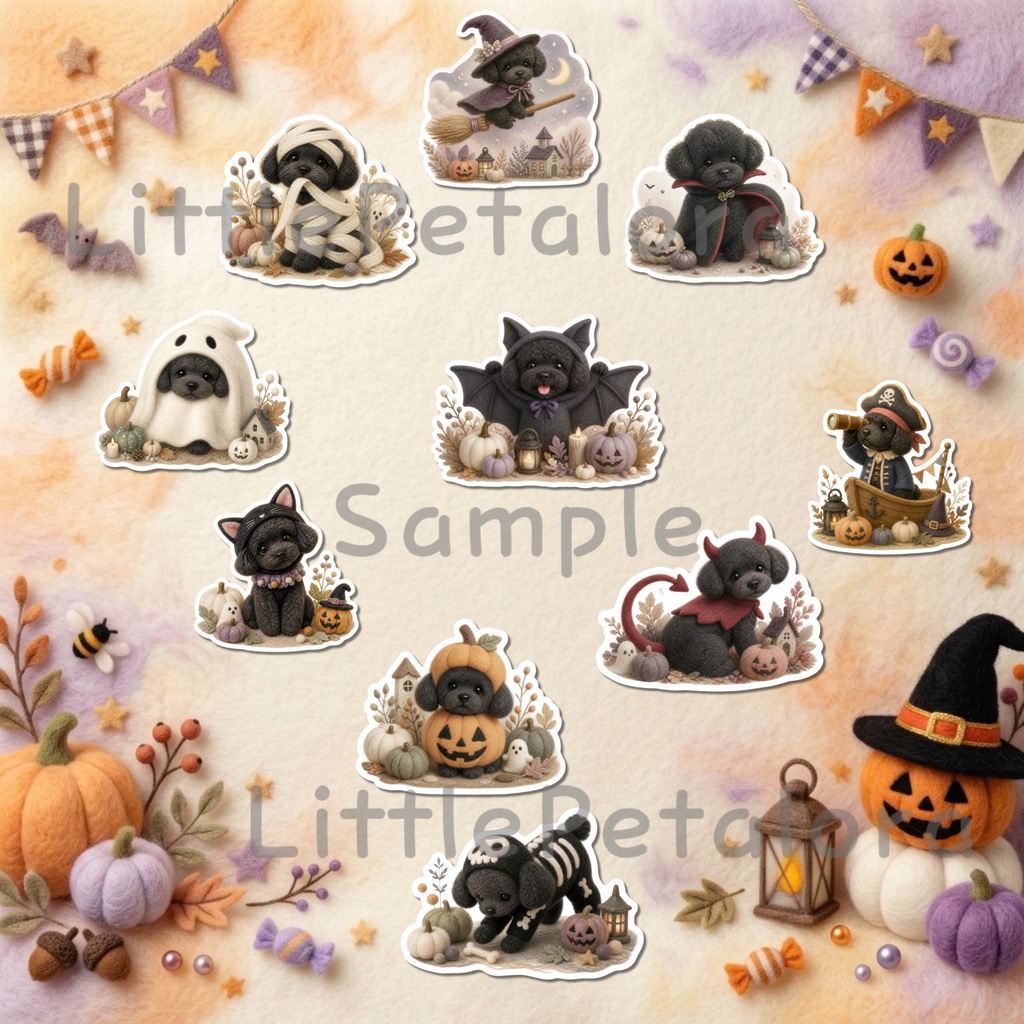 羊毛フェルト風デジタルステッカー Halloween - トイプードル|PNG11枚・100枚以上