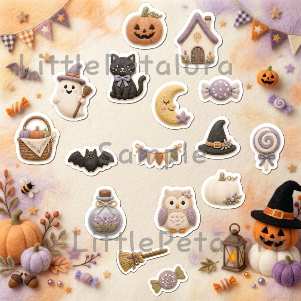 羊毛フェルト風デジタルステッカー Halloween - トイプードル|PNG11枚・100枚以上