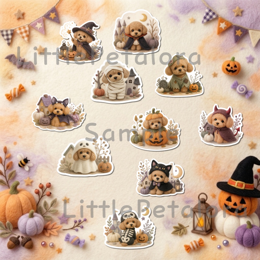 羊毛フェルト風デジタルステッカー Halloween - トイプードル|PNG11枚・100枚以上