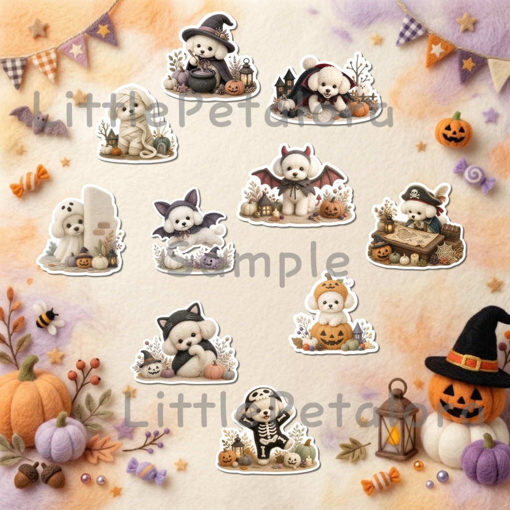 羊毛フェルト風デジタルステッカー Halloween - トイプードル|PNG11枚・100枚以上