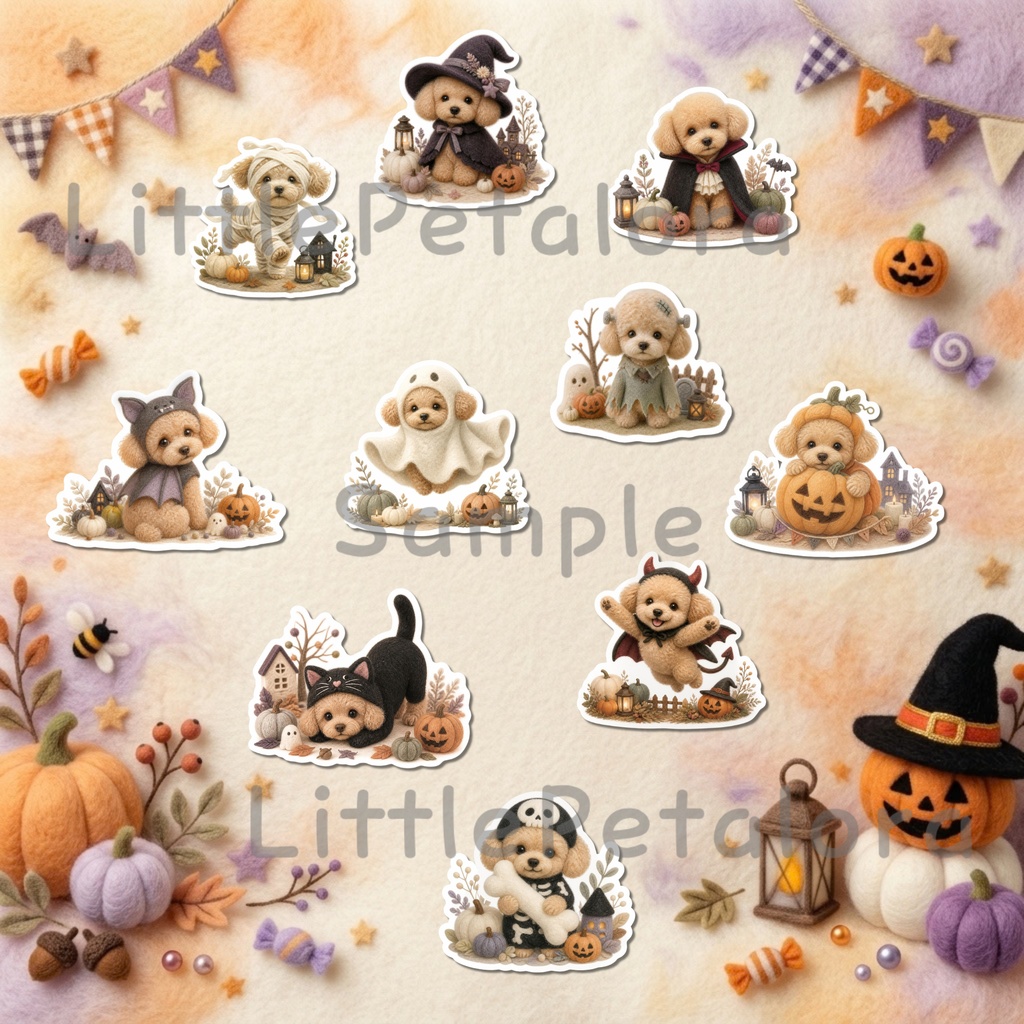 羊毛フェルト風デジタルステッカー Halloween - トイプードル|PNG11枚・100枚以上