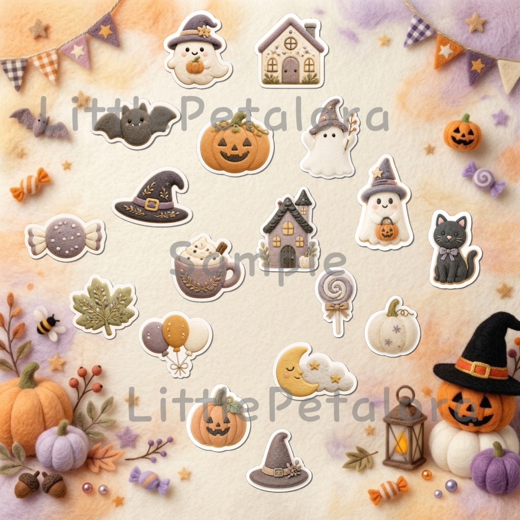 羊毛フェルト風デジタルステッカー Halloween - ミニチュアシュナウザー|PNG11枚・100枚以上