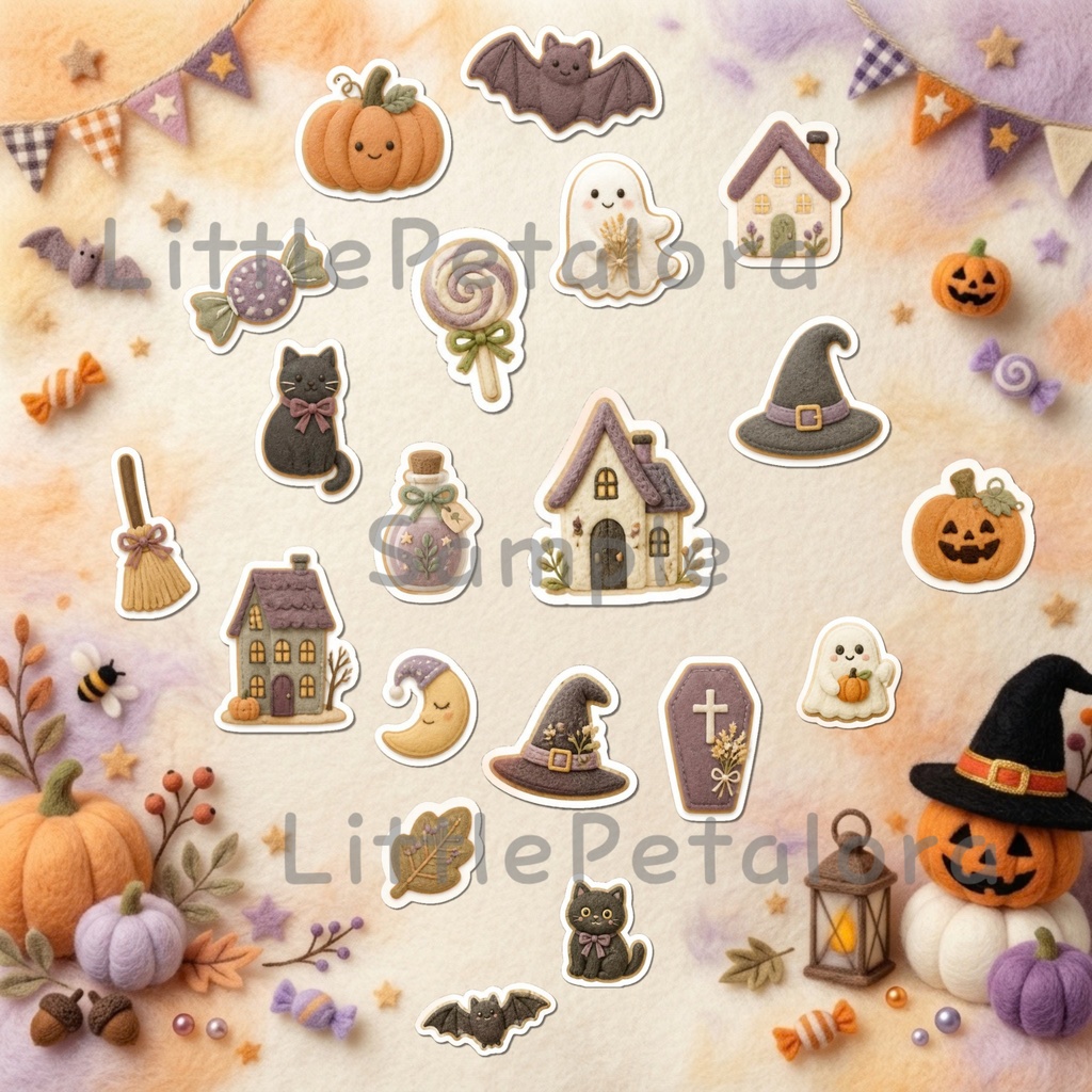 羊毛フェルト風デジタルステッカー Halloween - うさぎ|PNG11枚・100枚以上