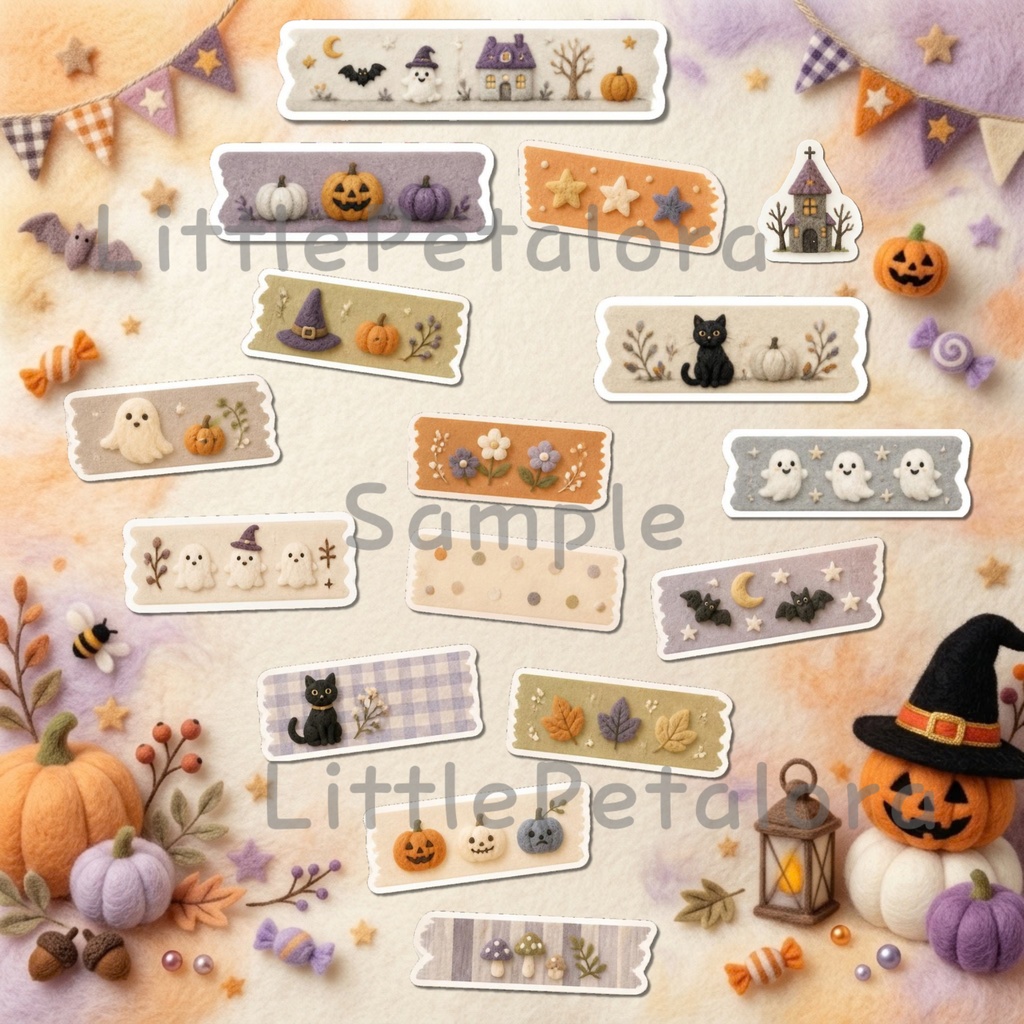 羊毛フェルト風デジタルステッカー Halloween - うさぎ|PNG11枚・100枚以上