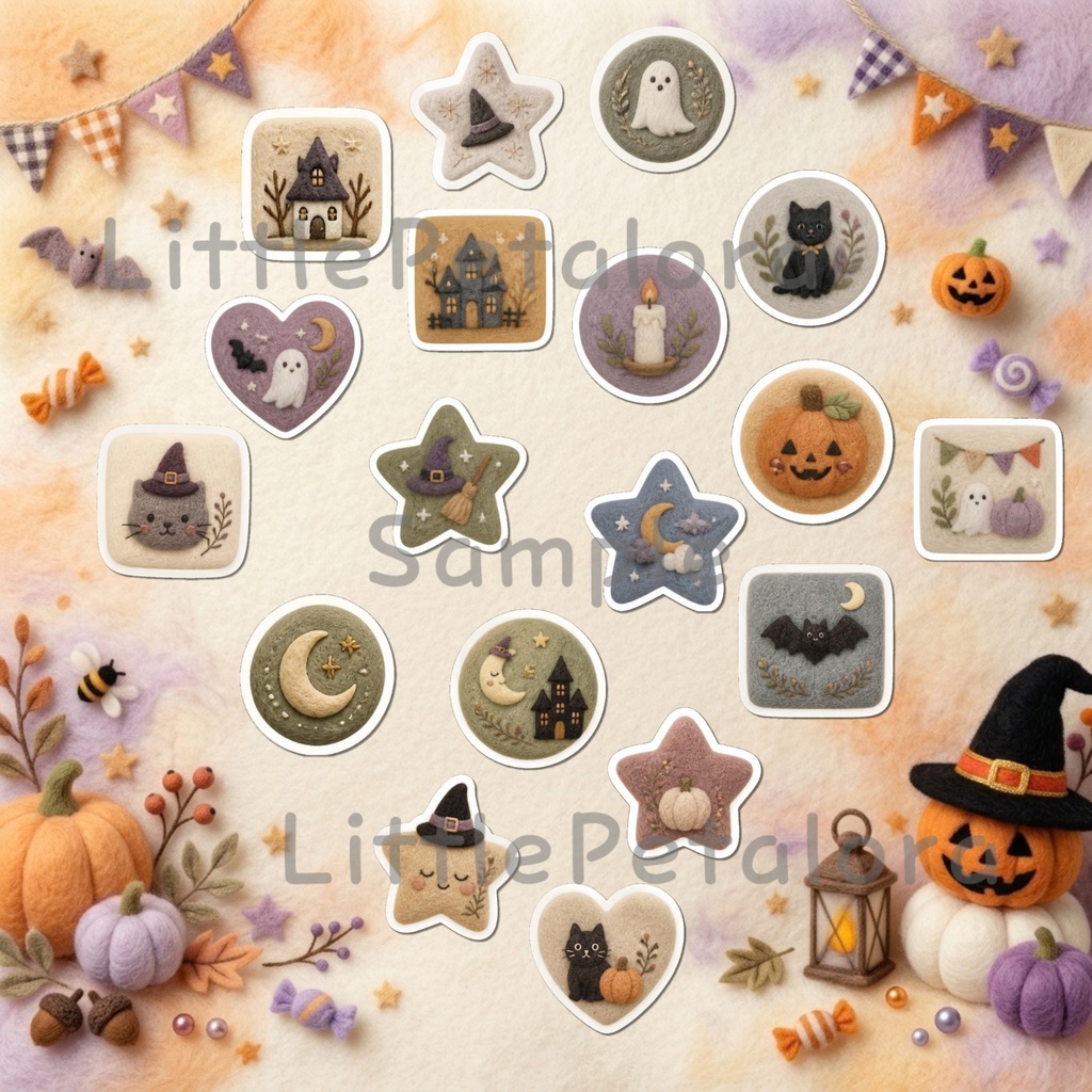 羊毛フェルト風デジタルステッカー Halloween - うさぎ|PNG11枚・100枚以上