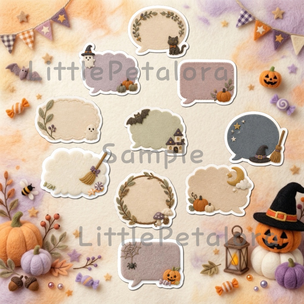 羊毛フェルト風デジタルステッカー Halloween - うさぎ|PNG11枚・100枚以上