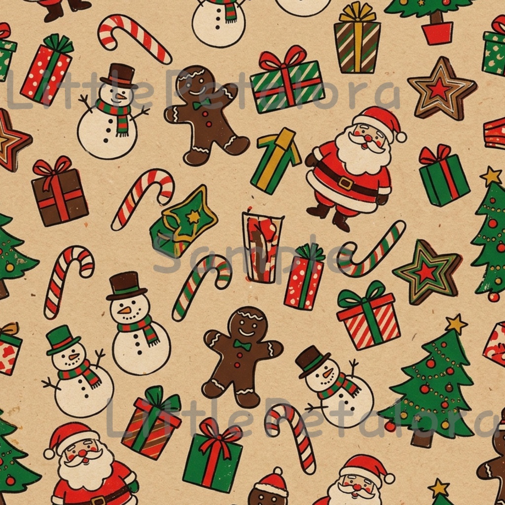 クリスマスデジタルペーパー10種セット1|ラッピングペーパー・ギフト包装・コラージュ素材・A4 PNG
