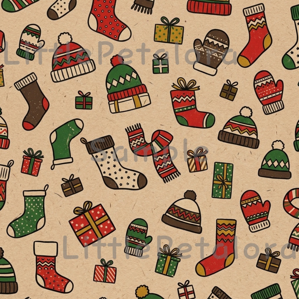 クリスマスデジタルペーパー10種セット1|ラッピングペーパー・ギフト包装・コラージュ素材・A4 PNG