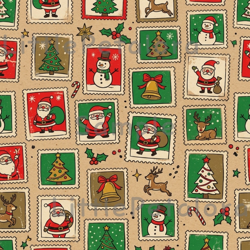 クリスマスデジタルペーパー10種セット1|ラッピングペーパー・ギフト包装・コラージュ素材・A4 PNG