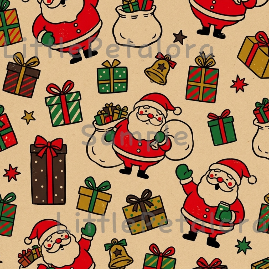 クリスマスデジタルペーパー10種セット1|ラッピングペーパー・ギフト包装・コラージュ素材・A4 PNG