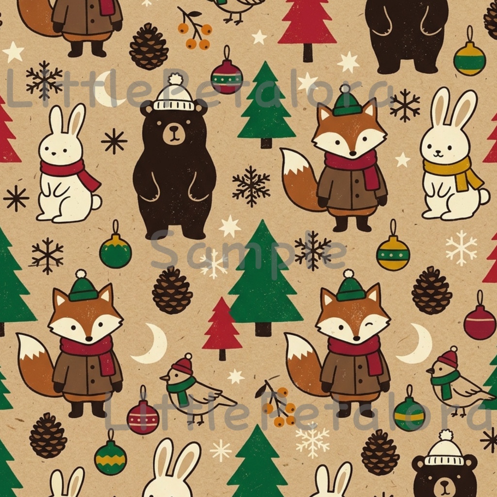 クリスマスデジタルペーパー10種セット3|ラッピングペーパー・ギフト包装・コラージュ素材・A4 PNG