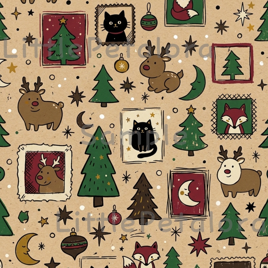 クリスマスデジタルペーパー10種セット3|ラッピングペーパー・ギフト包装・コラージュ素材・A4 PNG