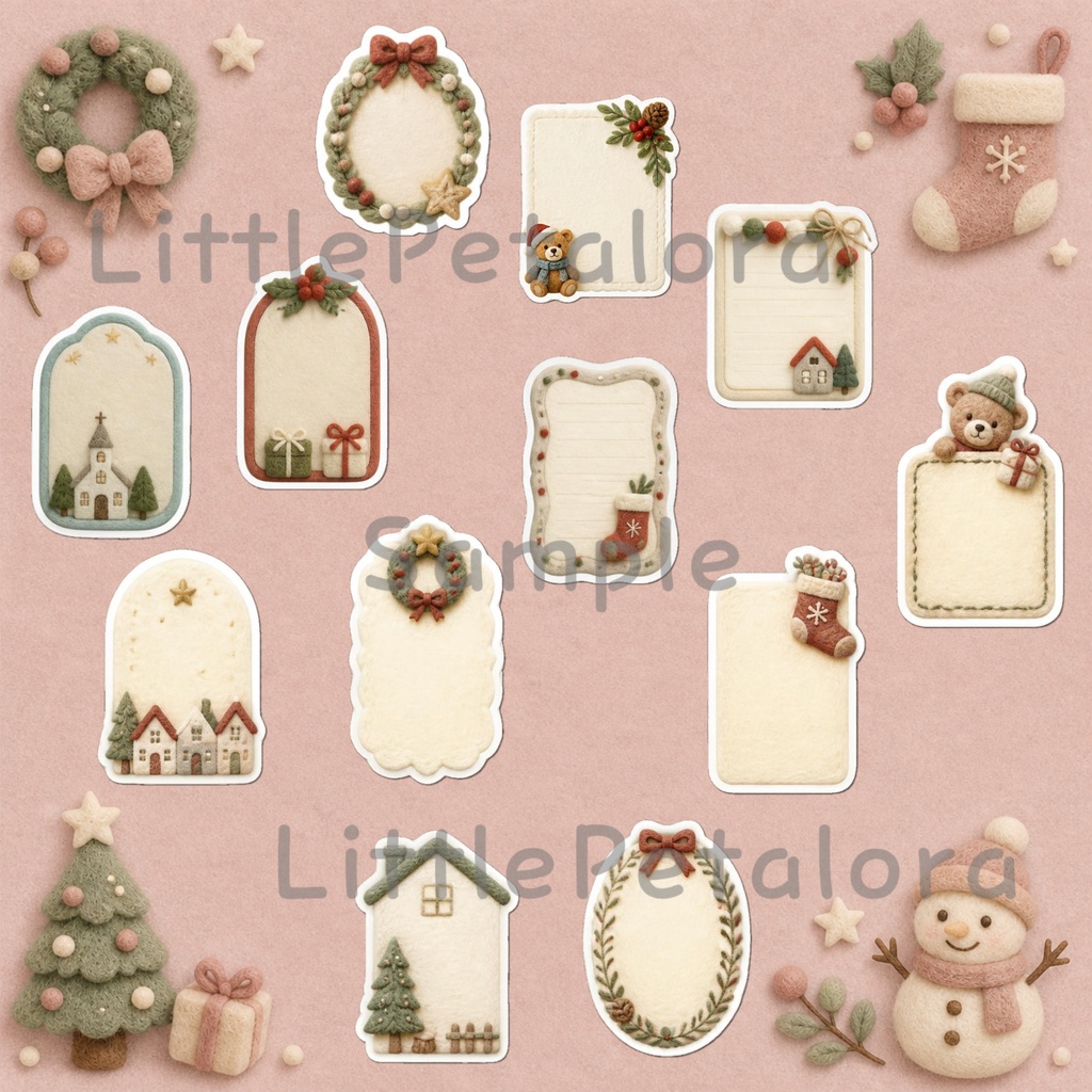 羊毛フェルト風デジタルステッカー ロングコートチワワ CHRISTMAS|クリスマス素材 透過PNG 11枚セット