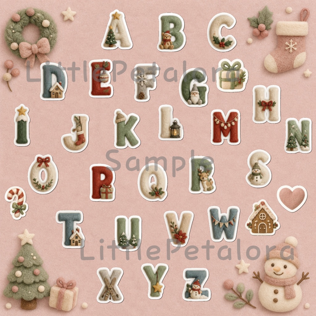 羊毛フェルト風デジタルステッカー ロングコートチワワ CHRISTMAS|クリスマス素材 透過PNG 11枚セット
