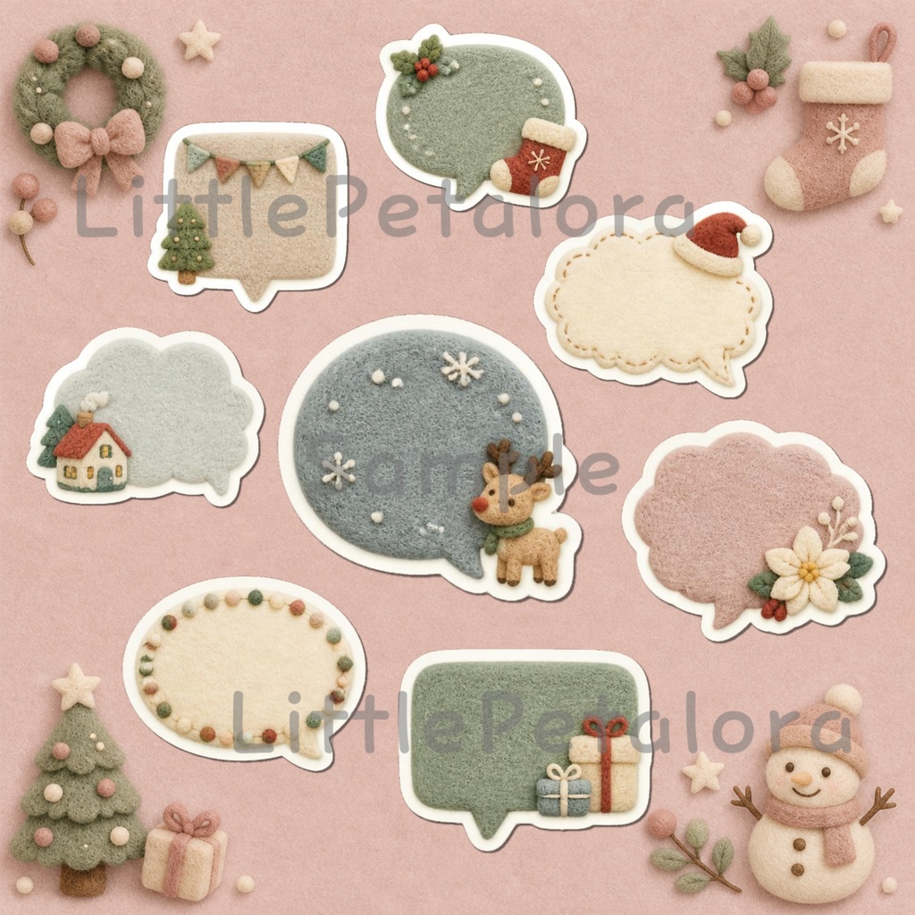 羊毛フェルト風デジタルステッカー ロングコートチワワ CHRISTMAS|クリスマス素材 透過PNG 11枚セット