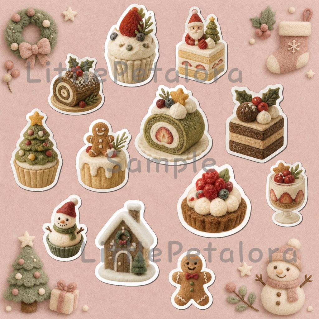 羊毛フェルト風デジタルステッカー ロングコートチワワ CHRISTMAS|クリスマス素材 透過PNG 11枚セット