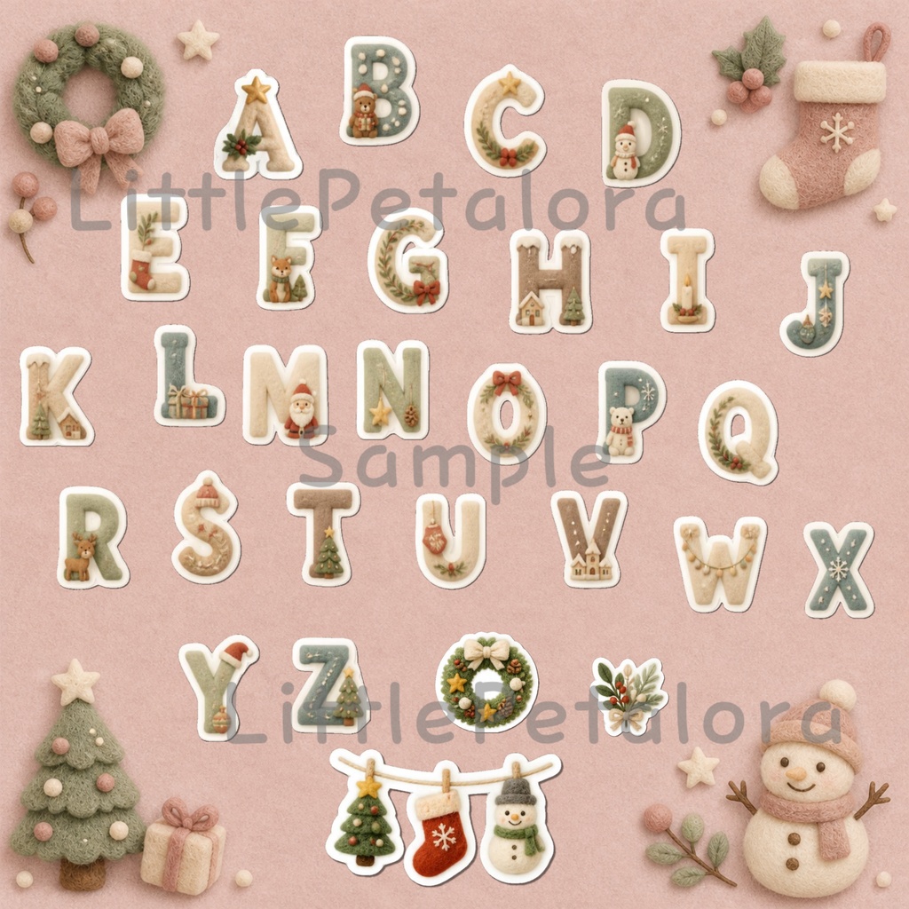 羊毛フェルト風デジタルステッカー シマリス CHRISTMAS|クリスマス素材 透過PNG 11枚セット